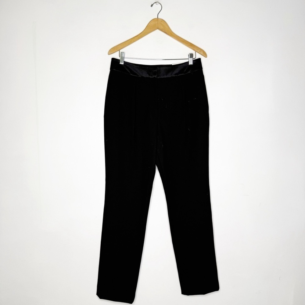 White House Black Market Black Satin-Trim Straight Leg Pants